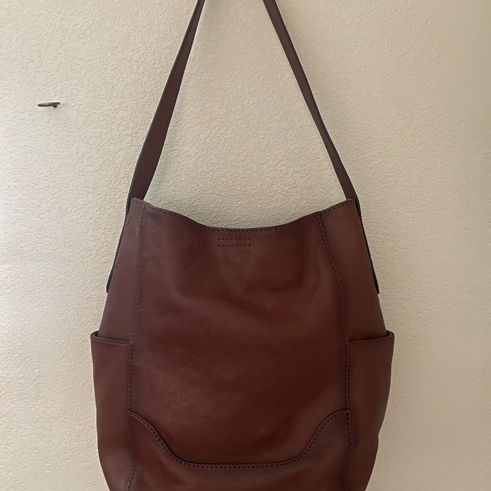 Frye Leather Side Pocket Hobo Bag in Cognac